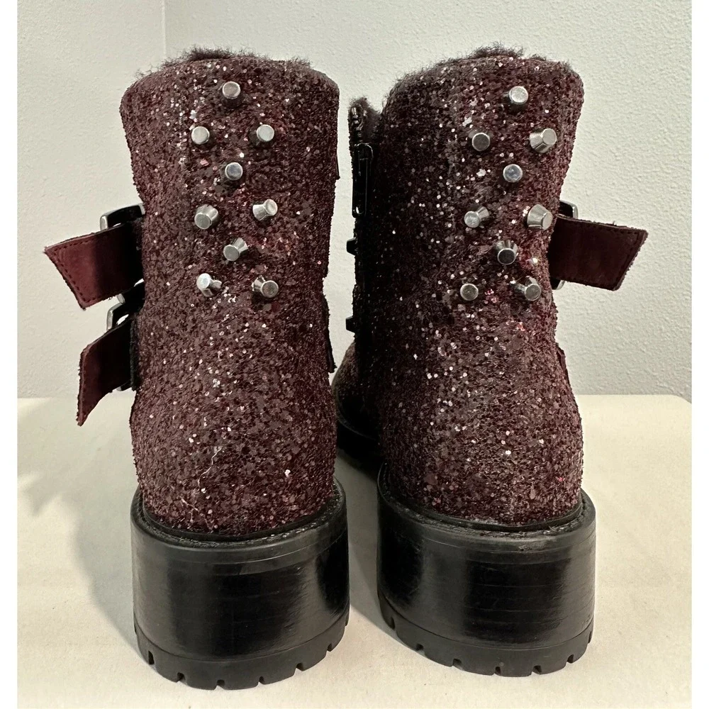 Ross & Snow Cabernet Glitter Stefana Weatherproof Womens Booties Shearling Sz 6